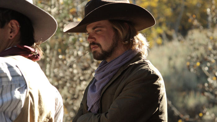 Actor in cowboy hat on set of Missouri Breaks: The Ballad of Missouri Bill, indie Western film