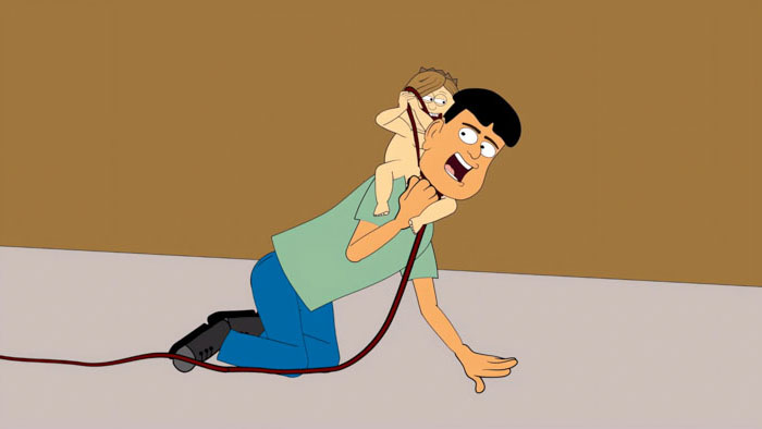 A zombified newborn attacks a man in ApoKalypse.