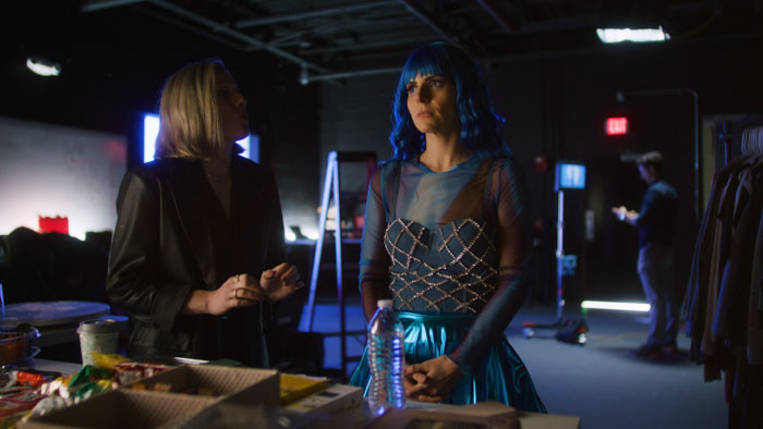 Gwyn Thompson in costume backstage before a performance in Dreamcrusher.