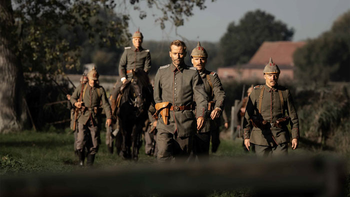 German officers march into a Belgian village in The Last Front