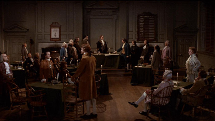 Scene from the musical 1776, depicting the Continental Congress debating independence