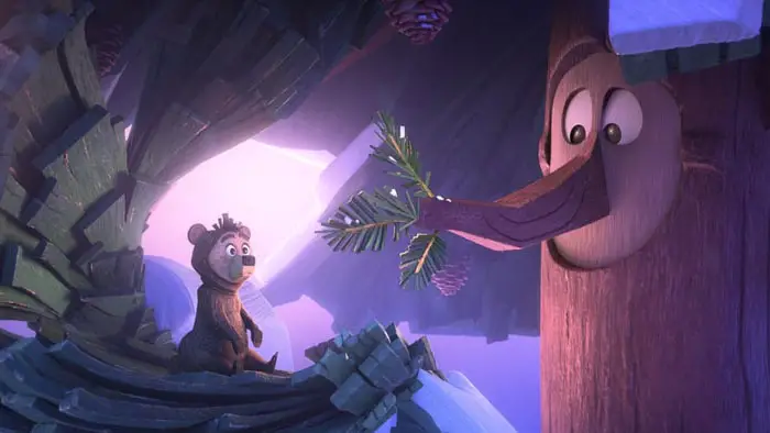 A young bear cub meets a friendly tree in Forevergreen.