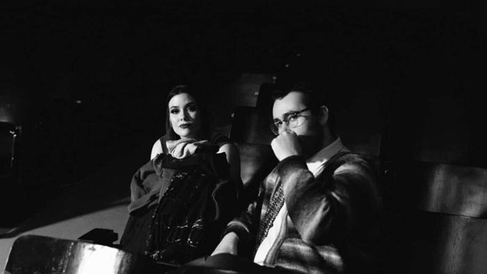 Director Luke Paron and actor Killer Kelly in a theater scene from Arachnid.