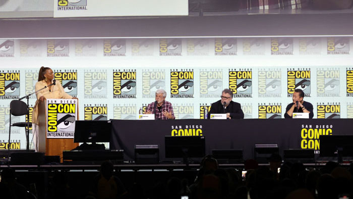 Queen Latifah, George Lucas, Guillermo del Toro, and Doug Chiang appear at the Lucas Museum panel during Comic-Con 2025.
