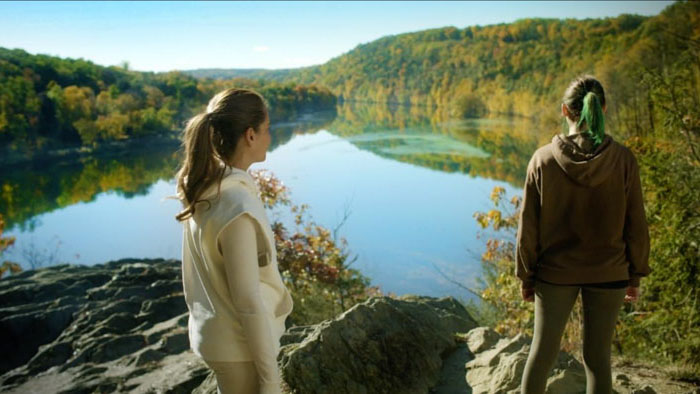 Two women overlooking Candlewood Lake in the horror film Candlewood