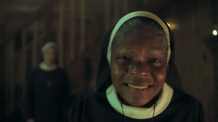 Soni Theresa Montgomery as Sister Josephine in Herman (2025), a nun with an unsettling calm inside the cabin.