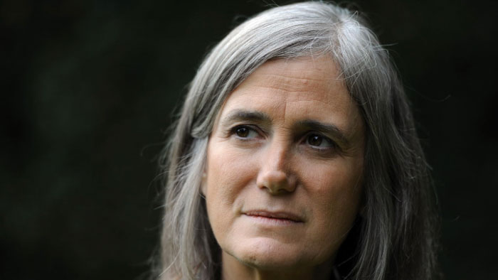 Amy Goodman in close-up portrait in Steal This Story, Please documentary