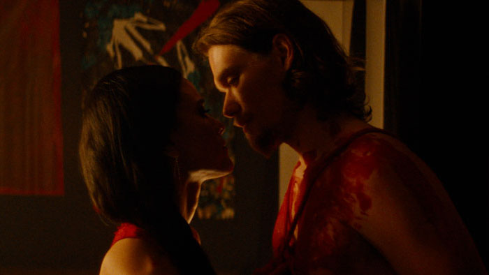 Maiara Walsh and Cameron Cowperthwaite in an intimate, tension-filled scene from the erotic thriller Bight (2026)