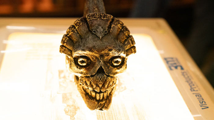 Close-up of the skull-shaped ancient death whistle in Whistle (2026)