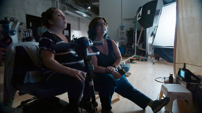 Sofiya Cheyenne and director Julie Forrest Wyman on set during production of The Tallest Dwarf