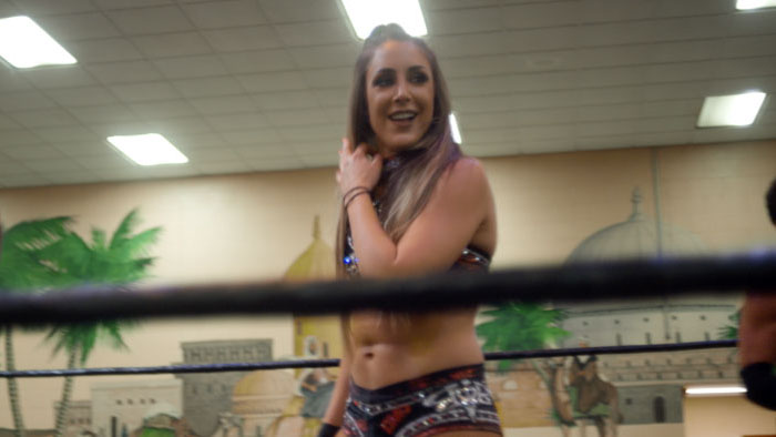 Britt Baker appears in the ring in Slowburn Shoot: An Indie Wrestling Story.