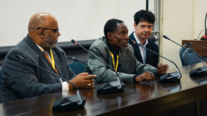 Valerio Zanoli and panelists speak at the World Urban Forum premiere of Homeless.
