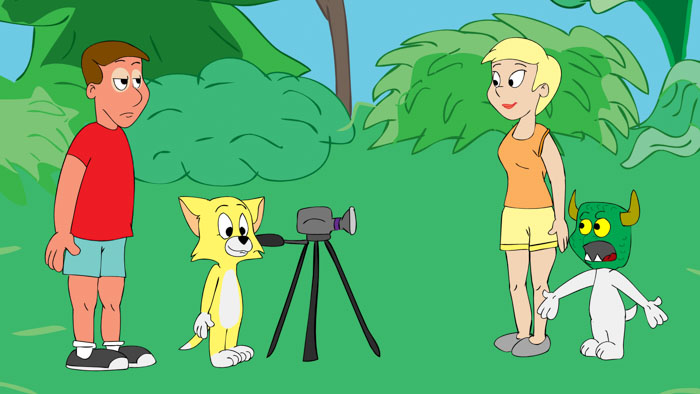 Jeff, Scratch, Sniff, and Jennifer in the animated comedy series Scratch and Sniff.