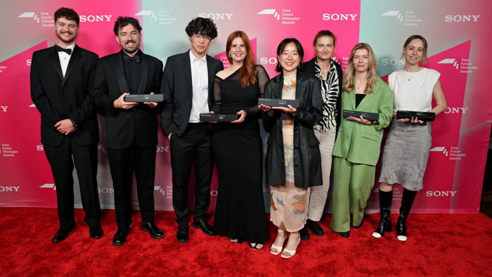 2026 Sony Future Filmmaker Award winners pose on the red carpet at Sony Pictures Studios in Culver City.