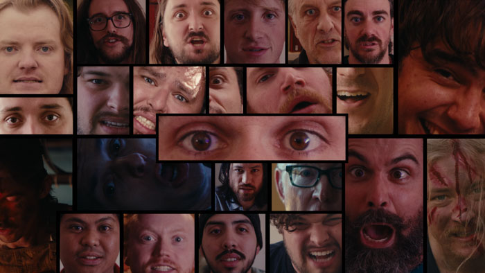 Male subscribers react in a split-screen collage in This Little Piggy Goes to Market.