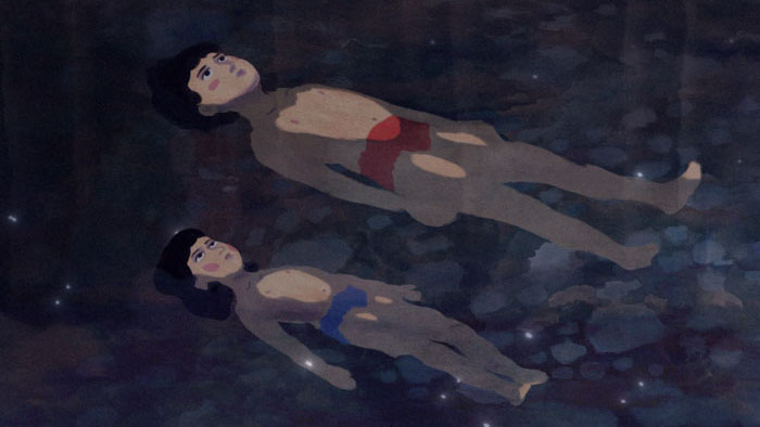The sister and brother float through a dreamlike forest scene in To The Woods.