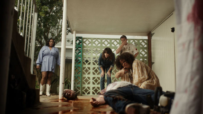 A group discovers a bloody zombie attack scene in Zombucha!