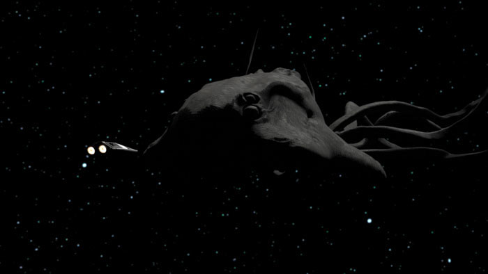 The Aerozoan looms over Thiago's ship in deep space in Starfisher.