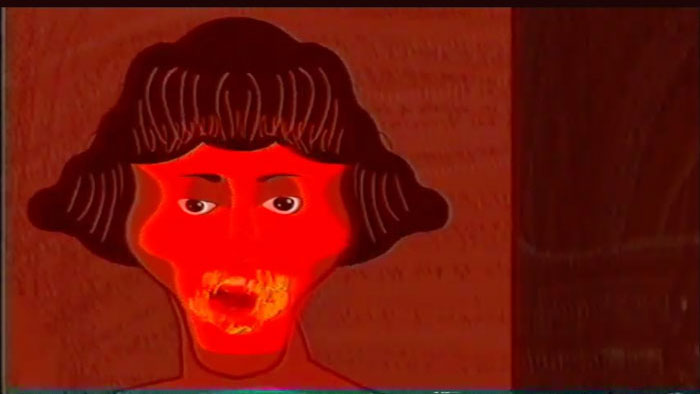 A red-faced animated character appears against a dark background in Three Animated Short Films by Sonny Wilson.