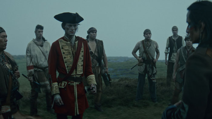 George Washington (William Franklyn-Miller) stands before militia and Native American allies in Young Washington.