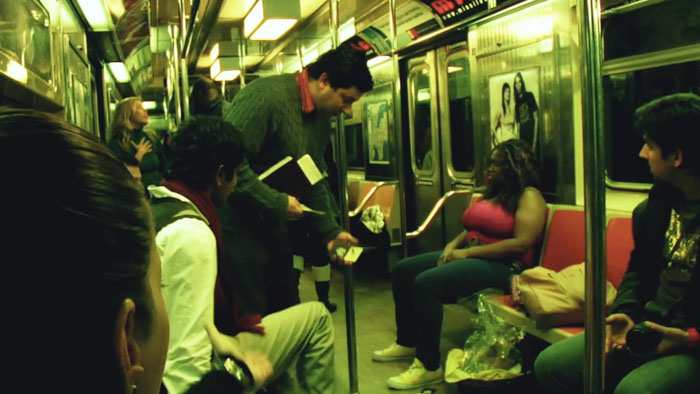 Passengers ride together in a New York City subway car in SubHysteria 2026.