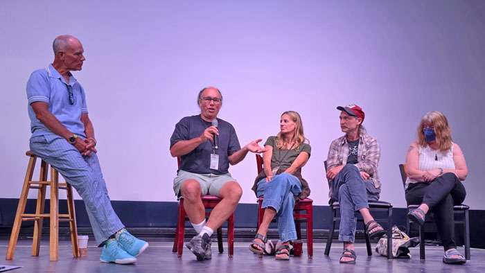 Panelists discuss the documentary The Life We Leave on stage at the Vashon Island Film Festival.